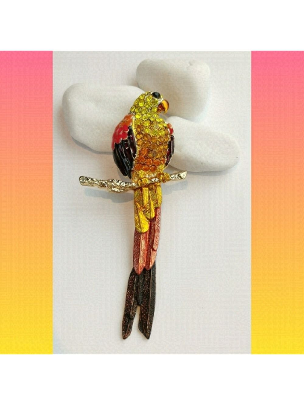 Colourful Parrot Bird Statement brooch pin enamel crystal 🆕